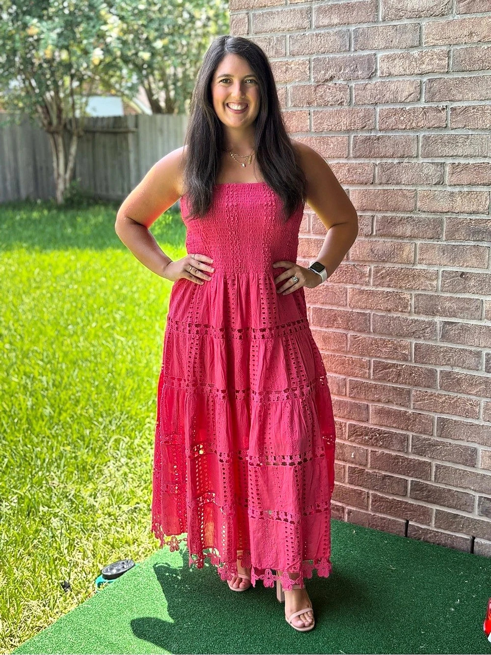 Coral Eyelet Maxi Dress NWT